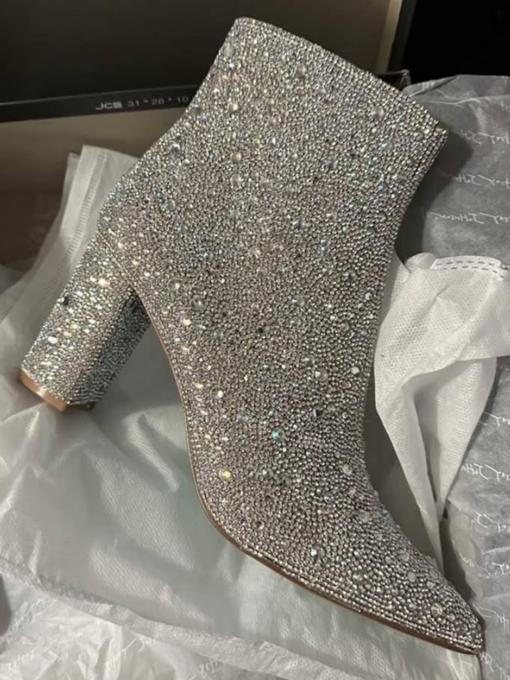 Betsey Johnson Cady Crystal Embellished Silver Ankle Boots for Women